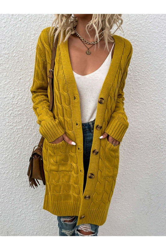Cable-Knit Button Down Cardigan with Pockets, Multiple Colors in - Shirts & Tops photo