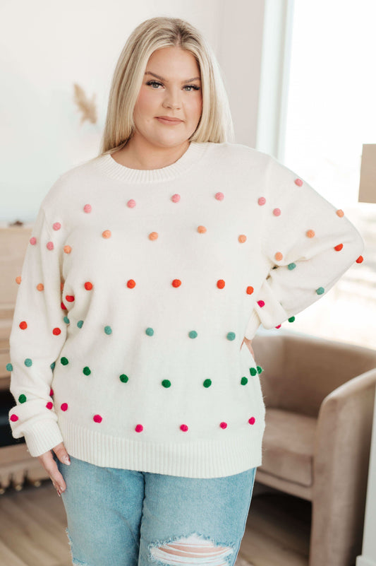 Candy Buttons Pom Detail Sweater in - Sweaters photo