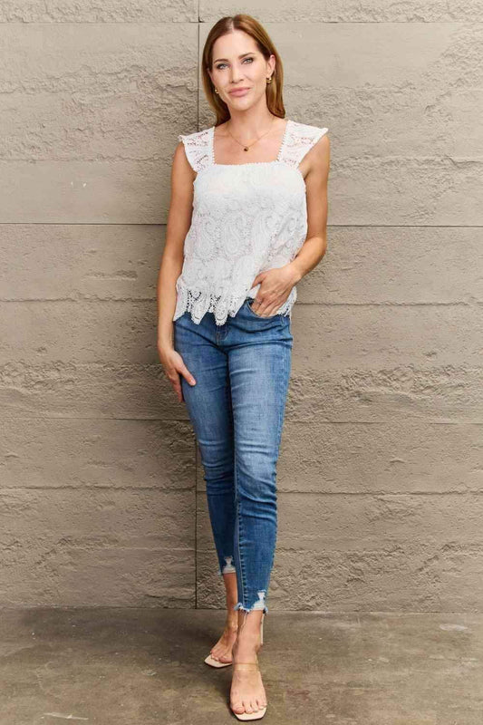 Paisley Lace Detail Square Neck Tank Top in - tops photo