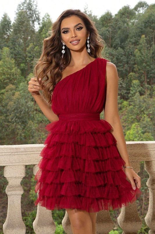Cassie One-Shoulder Sleeveless Dress, 2 Colors in Red - Dresses photo