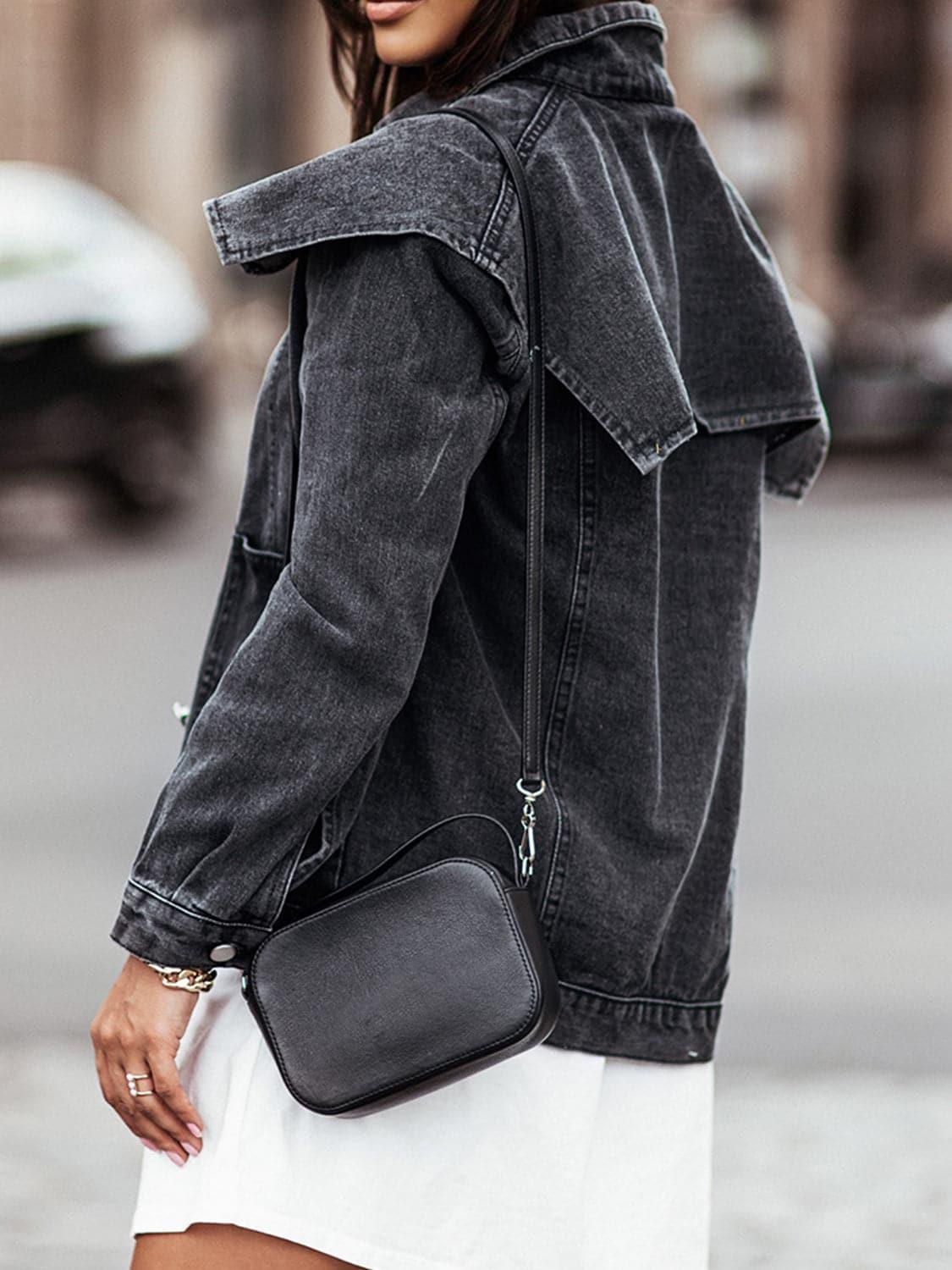 Collared Neck Button Down Denim Jacket - SwagglyLife Home & Fashion