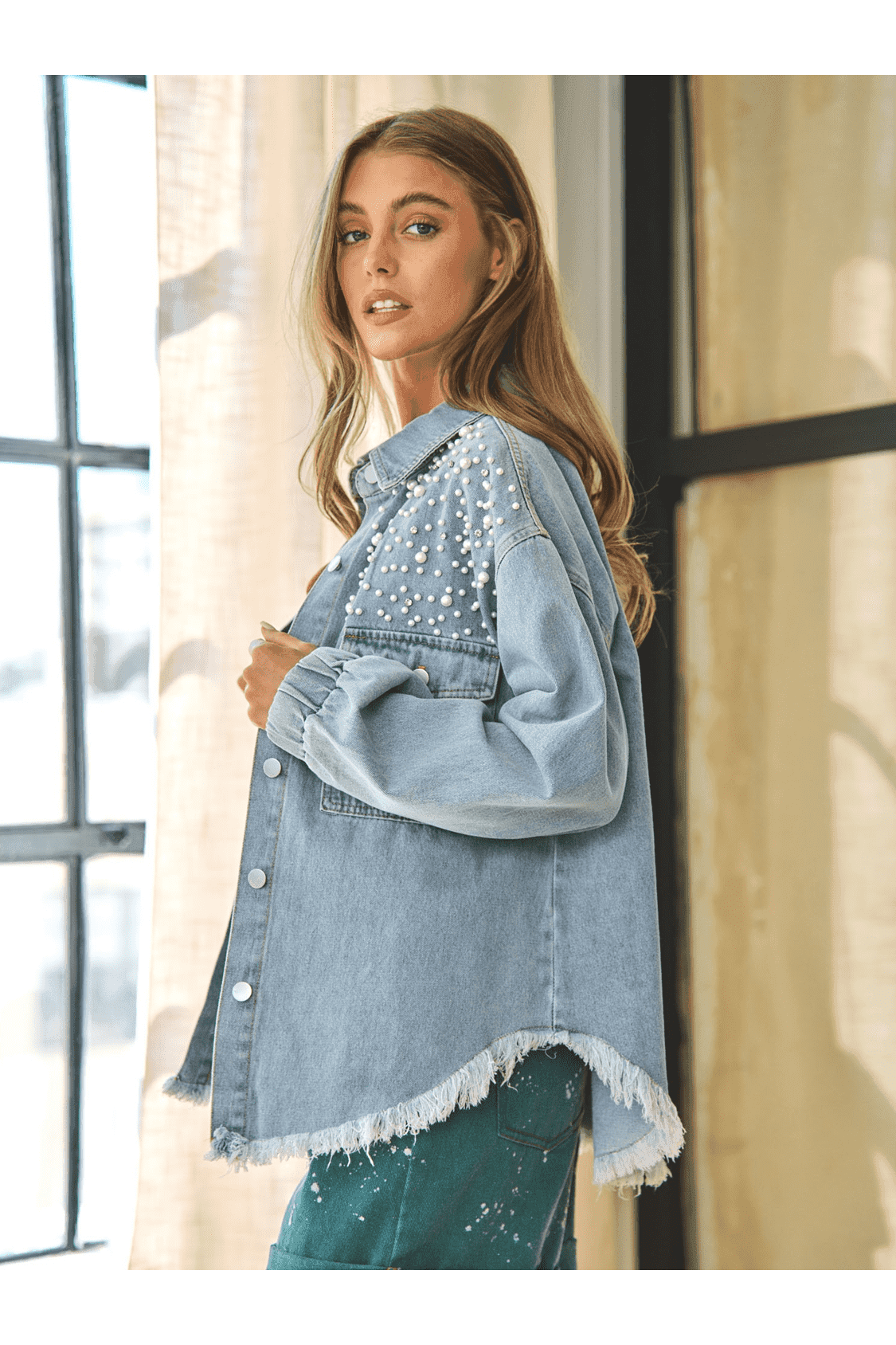 Collared Neck Raw Hem Dropped Shoulder Denim Jacket - SwagglyLife Home & Fashion