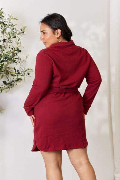 Culture Code Full Size Tie Front Half Zip Long Sleeve Shirt Dress - SwagglyLife Home & Fashion