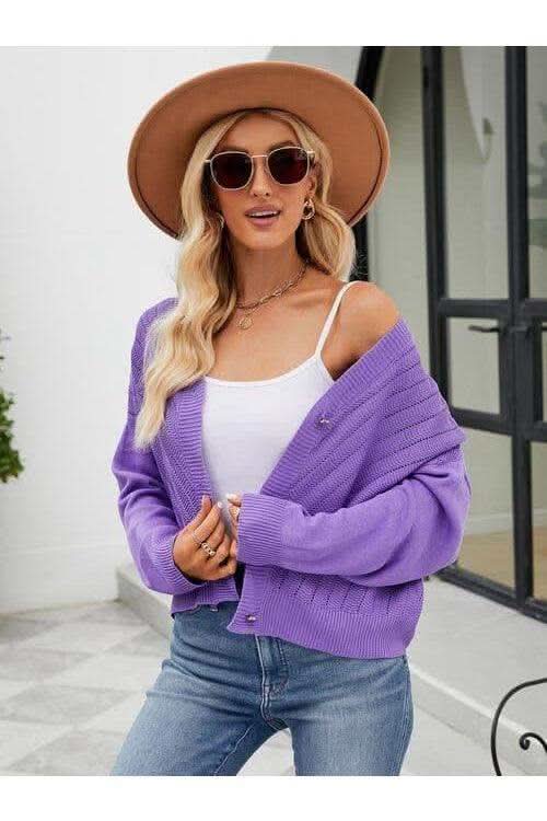 Dana Eyelet Button Front Long Sleeve Cardigan in - Shirts & Tops photo