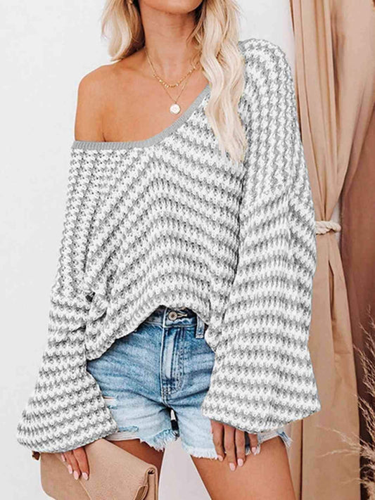 Danielle Striped Drop Shoulder V-Neck Sweater in - Shirts & Tops photo