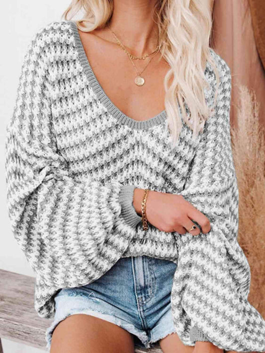 Danielle Striped Drop Shoulder V-Neck Sweater in - Shirts & Tops photo