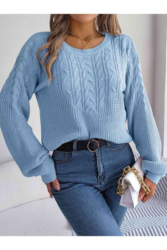 Dede Cable-Knit Round Neck Drop Shoulder Sweater in - Shirts & Tops photo