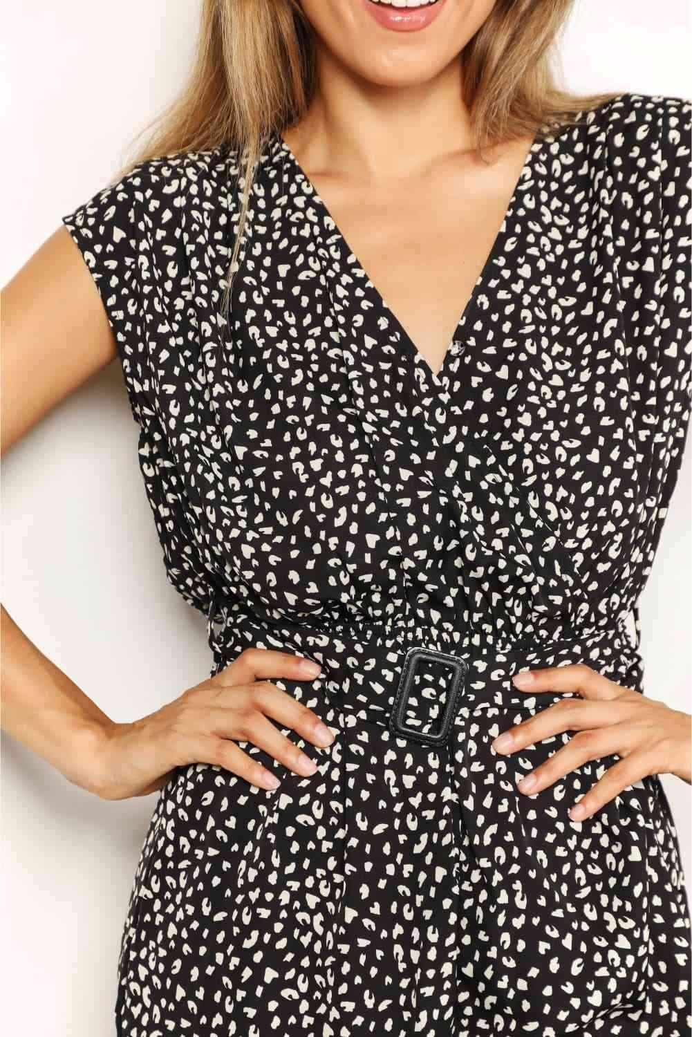 Double Take Animal Print Belted Romper - SwagglyLife Home & Fashion