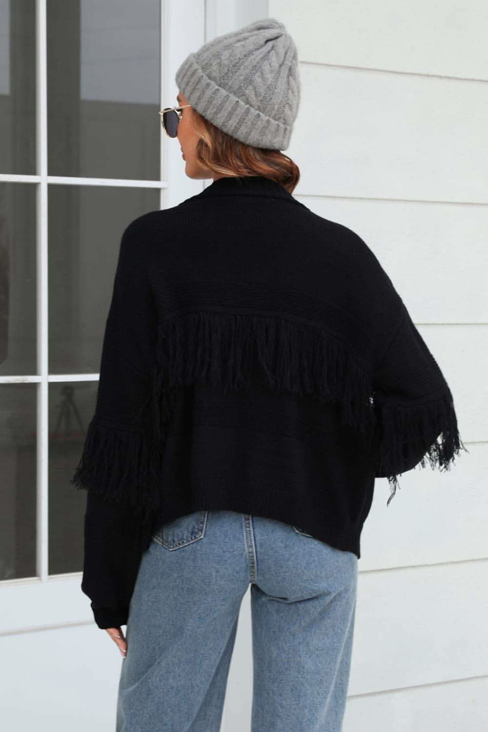 Double Take Fringe Trim Open Front Cardigan, 2 Colors - SwagglyLife Home & Fashion