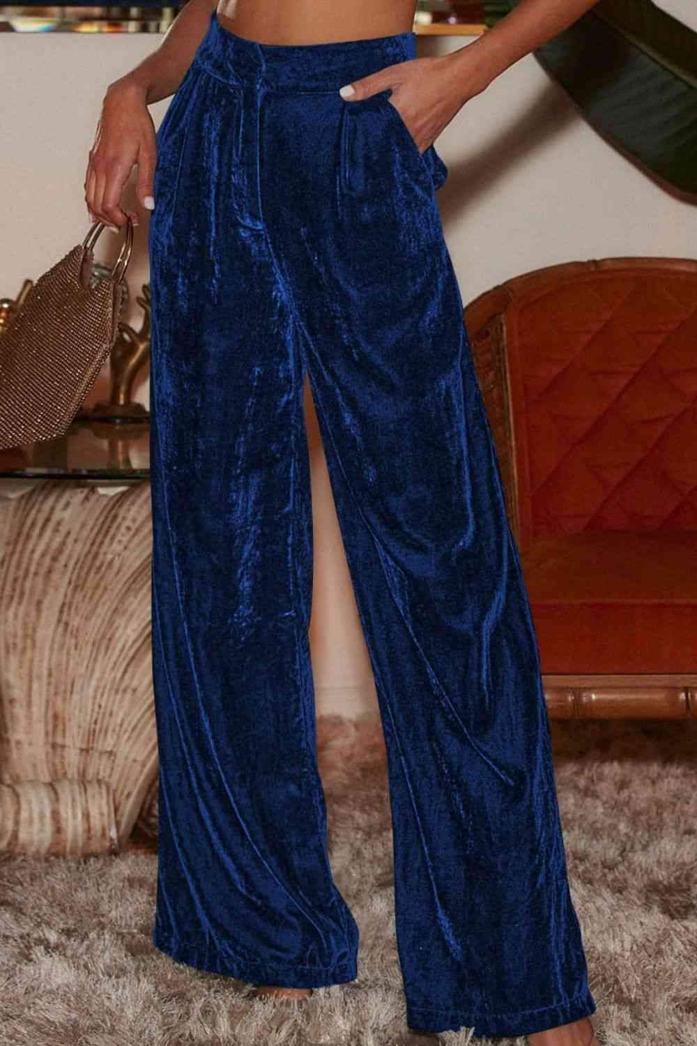 Double Take Loose Fit High Waist Long Pants with Pockets - SwagglyLife Home & Fashion