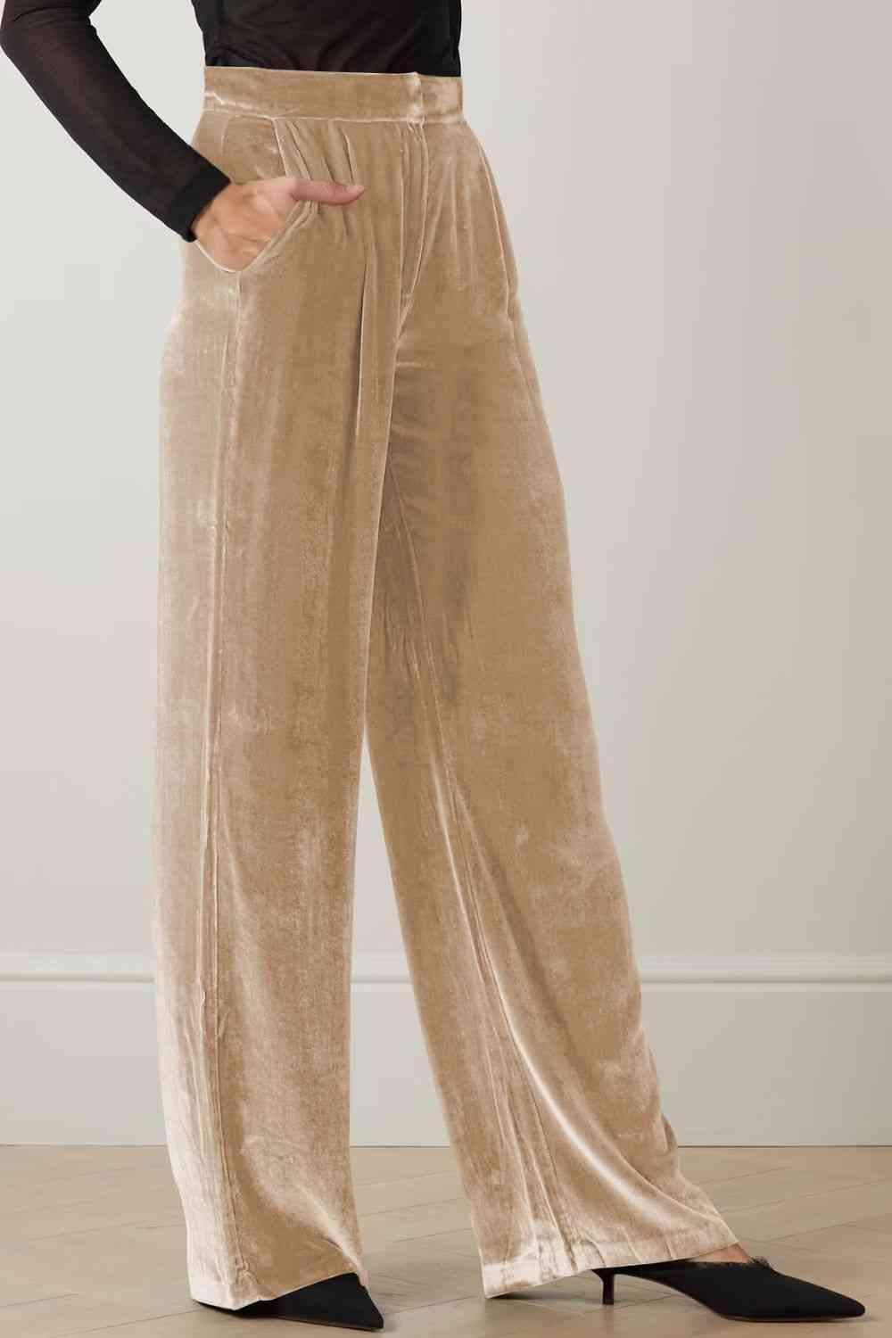 Double Take Loose Fit High Waist Long Pants with Pockets - SwagglyLife Home & Fashion