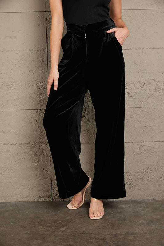 Double Take Loose Fit High Waist Long Pants with Pockets in - Pants photo