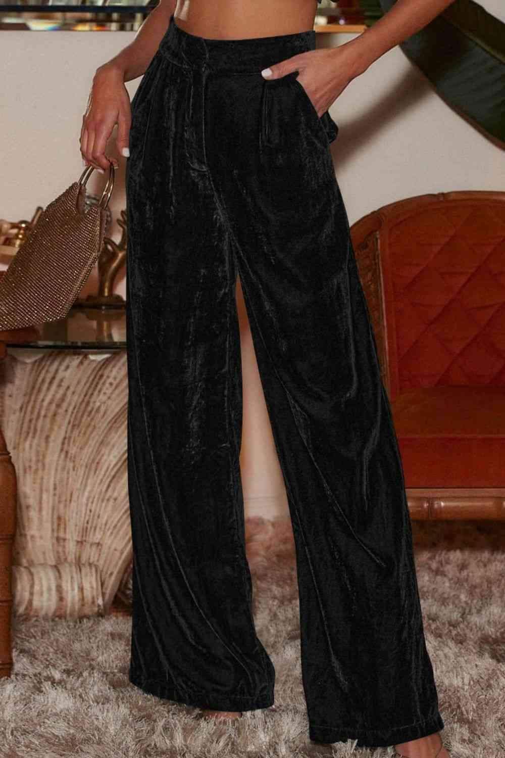 Double Take Loose Fit High Waist Long Pants with Pockets - SwagglyLife Home & Fashion