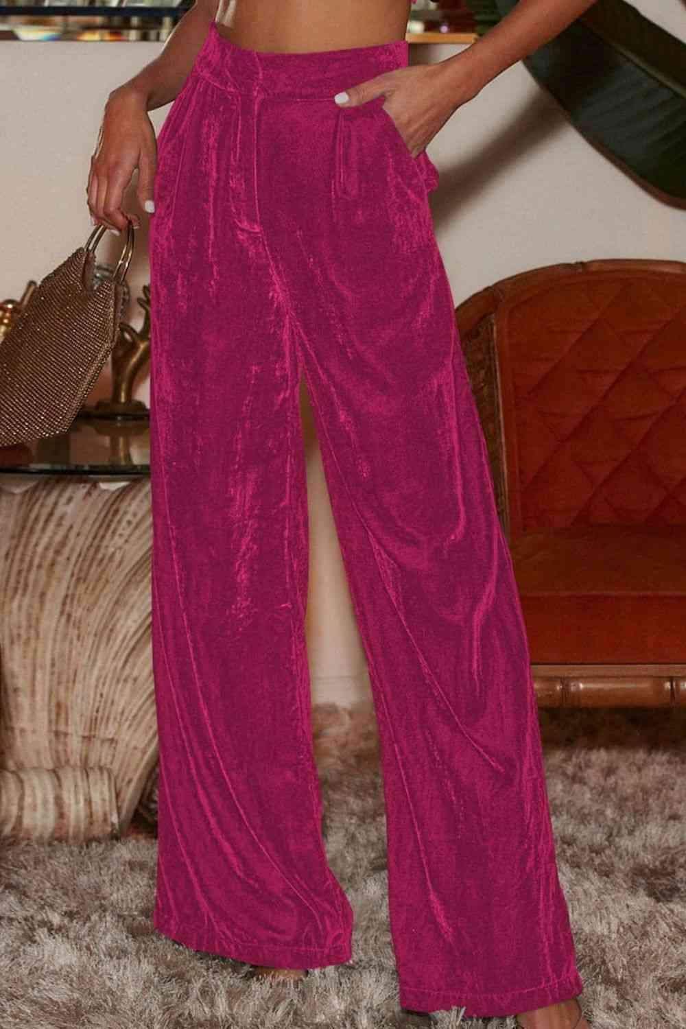 Double Take Loose Fit High Waist Long Pants with Pockets - SwagglyLife Home & Fashion