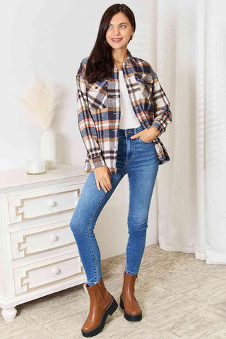 Double Take Plaid Button Front Shirt Jacket with Breast Pockets - SwagglyLife Home & Fashion