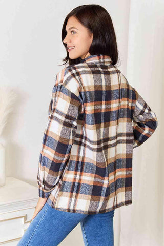Double Take Plaid Button Front Shirt Jacket with Breast Pockets - SwagglyLife Home & Fashion