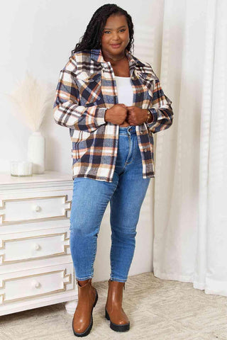 Double Take Plaid Button Front Shirt Jacket with Breast Pockets - SwagglyLife Home & Fashion