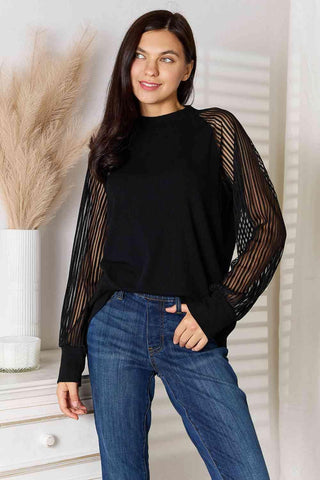 Double Take Round Neck Raglan Sleeve Blouse - SwagglyLife Home & Fashion