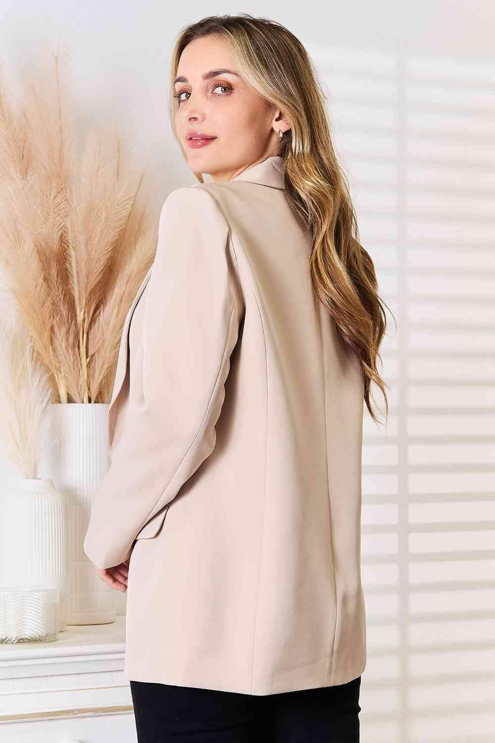 Double Take Shawl Collar Long Sleeve Blazer - SwagglyLife Home & Fashion