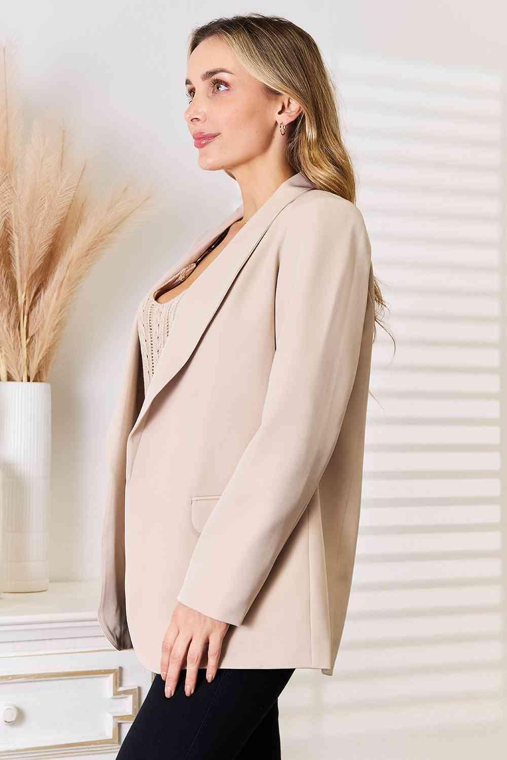 Double Take Shawl Collar Long Sleeve Blazer - SwagglyLife Home & Fashion