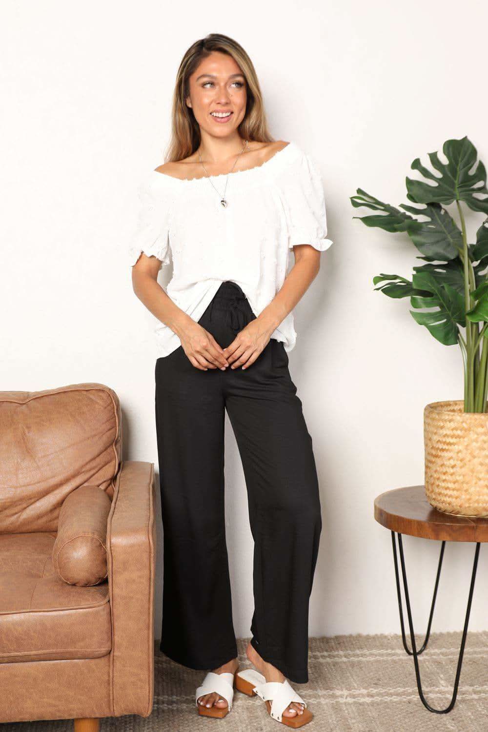 Double Take Swiss Dot Puff Sleeve Square Neck Blouse - SwagglyLife Home & Fashion