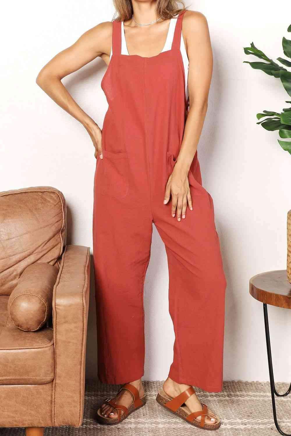 Double Take Wide Leg Overalls with Front Pockets - SwagglyLife Home & Fashion