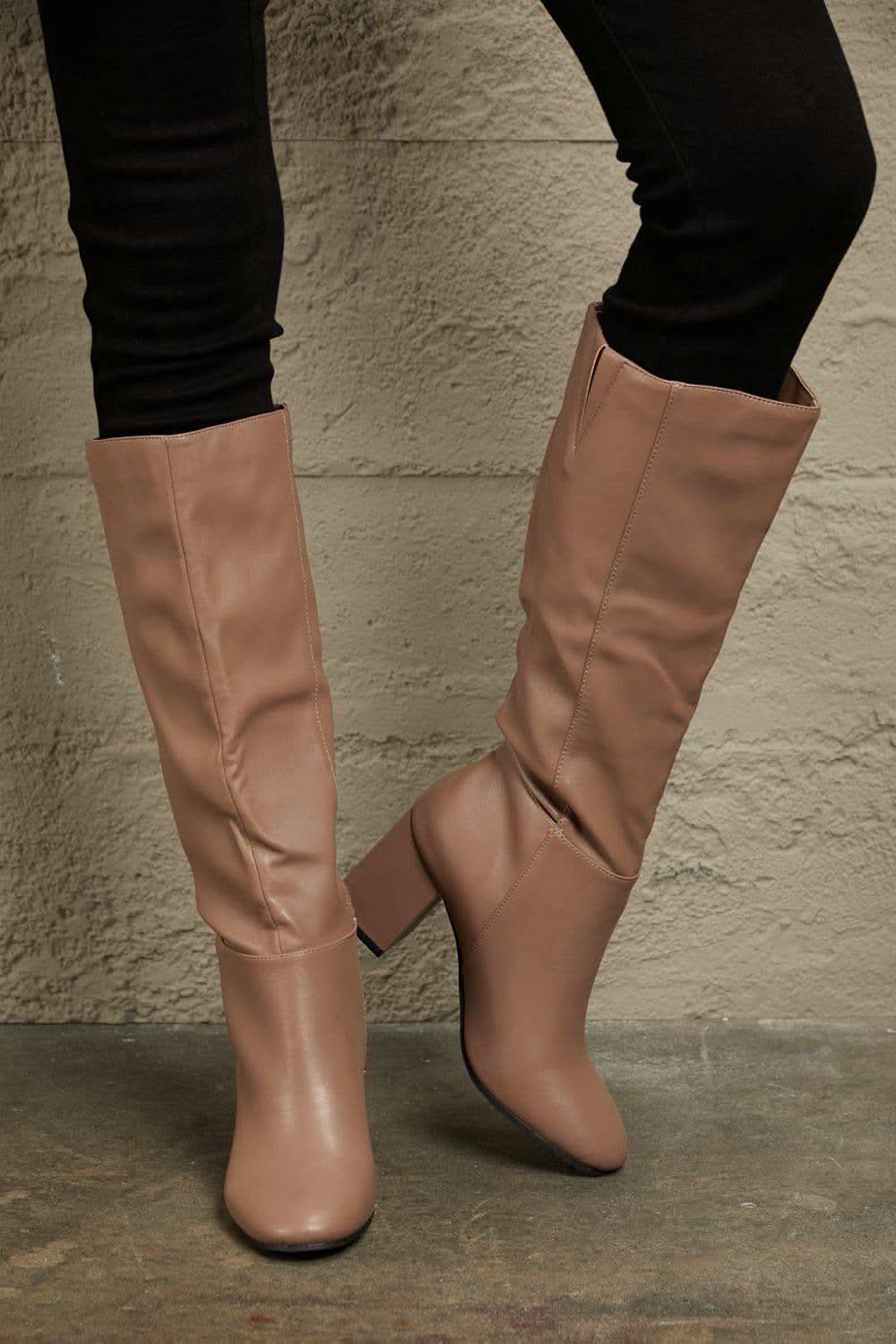 East Lion Corp Block Heel Knee High Boots, Mocha - SwagglyLife Home & Fashion