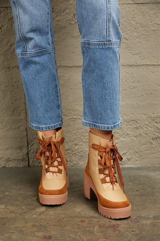 East Lion Corp Lace Up Lug Booties in Tan - Shoes photo