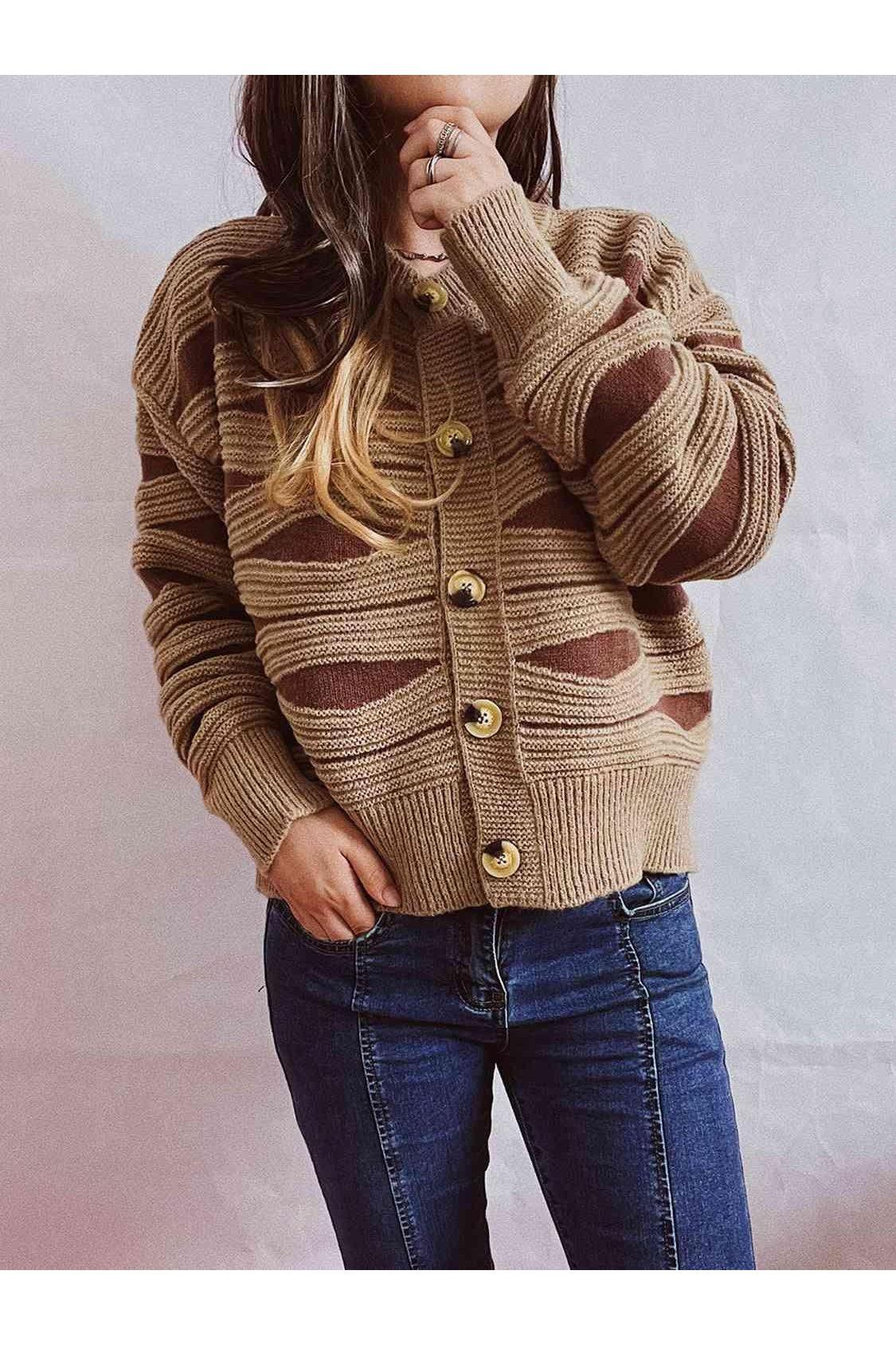 Elena Color Block Button Front Cardigan - SwagglyLife Home & Fashion