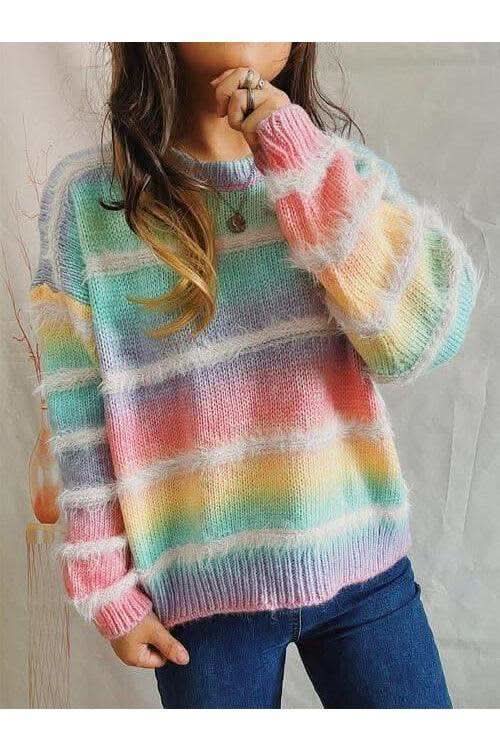 Elliot Mae Striped Round Neck Long Sleeve Sweater in - Shirts & Tops photo