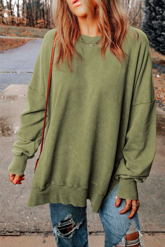 Emily Dropped Shoulder Round Neck Long Sleeve Blouse in Sage - Shirts & Tops photo