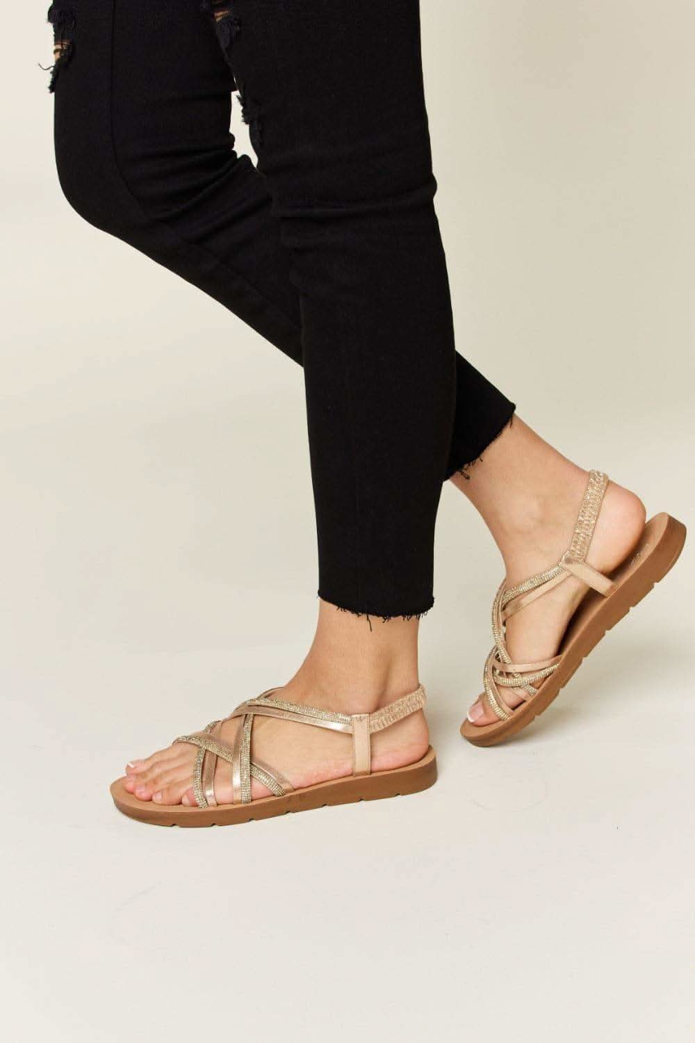 Forever Link Rhinestone Crisscross Flat Sandals - SwagglyLife Home & Fashion