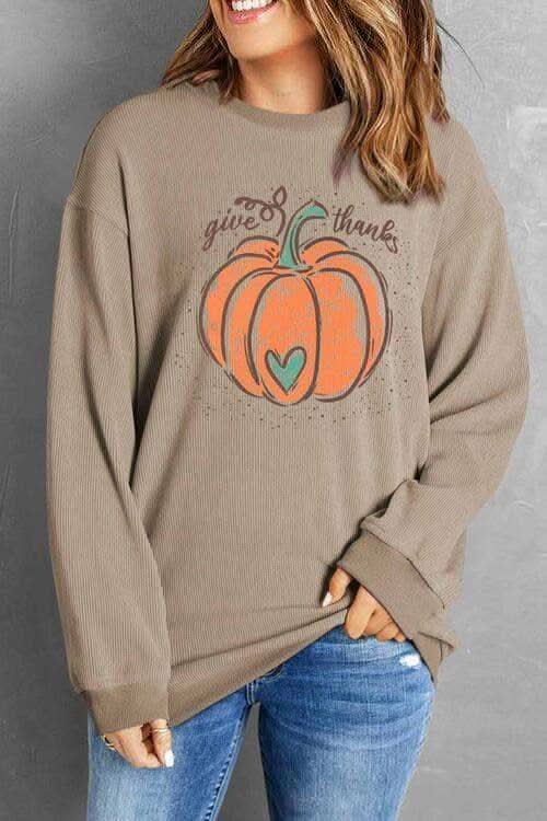 Give Thanks Graphic Round Neck Sweatshirt in - Shirts & Tops photo