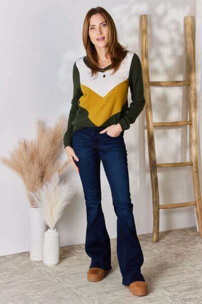 Hailey & Co Full Size Colorblock V-Neck Blouse in - Shirts & Tops photo