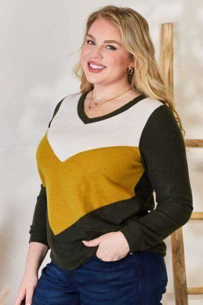 Hailey & Co Full Size Colorblock V-Neck Blouse in - Shirts & Tops photo