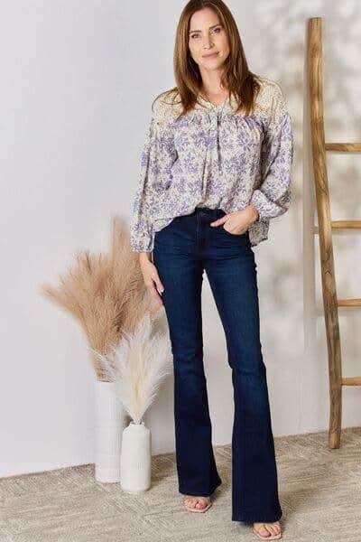 Hailey & Co Full Size Lace Detail Printed Blouse - SwagglyLife Home & Fashion