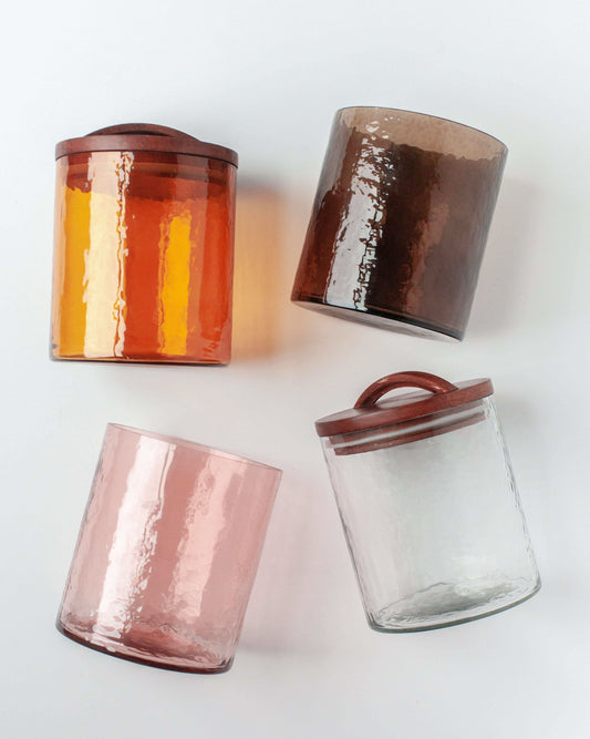 Hammered Glass Canisters with Wood Lid in small Amber - Kitchen & Dining photo