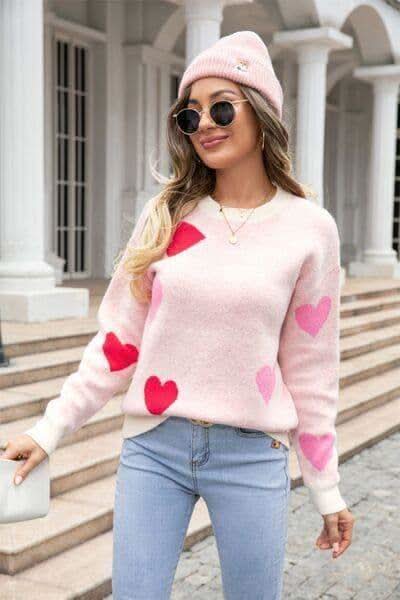 Heart Round Neck Droppped Shoulder Sweater in - Shirts & Tops photo