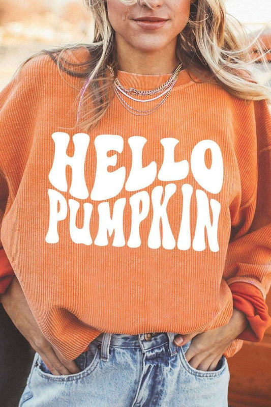 HELLO PUMPKIN Round Neck Graphic Sweatshirt in - Shirts & Tops photo