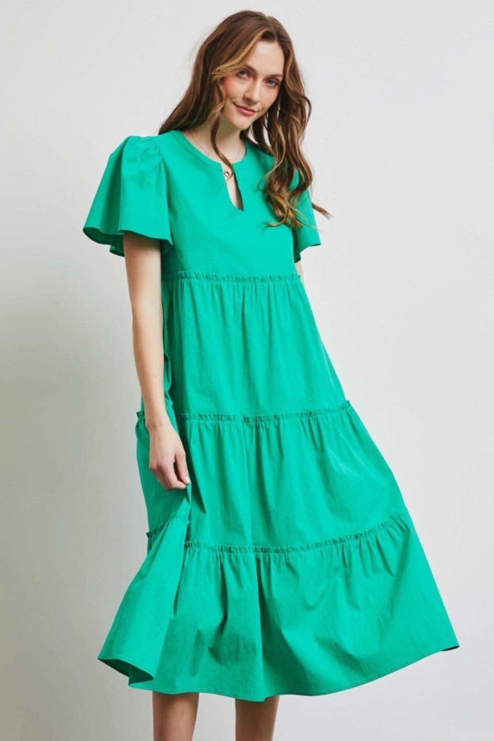 HEYSON Full Size Cotton Poplin Ruffled Tiered Midi Dress - SwagglyLife Home & Fashion