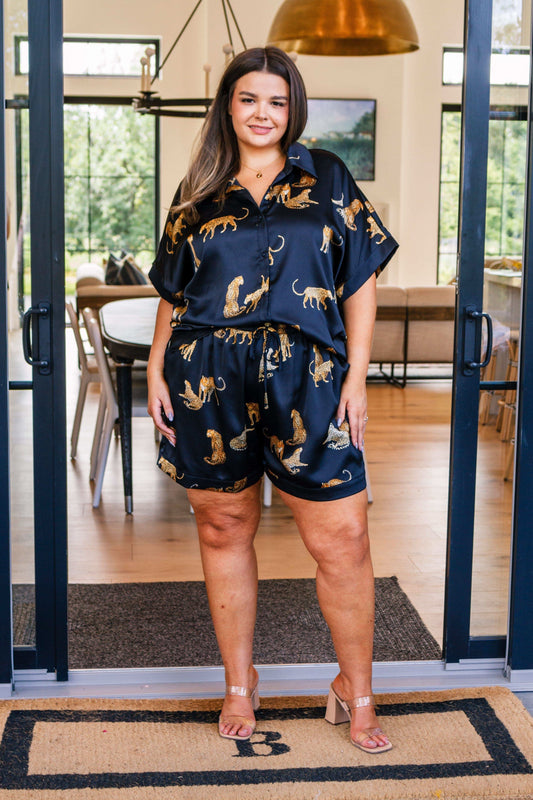 Jodifl Party Animal Leopard Print Satin Set in Black in - Sleepwear & Loungewear photo