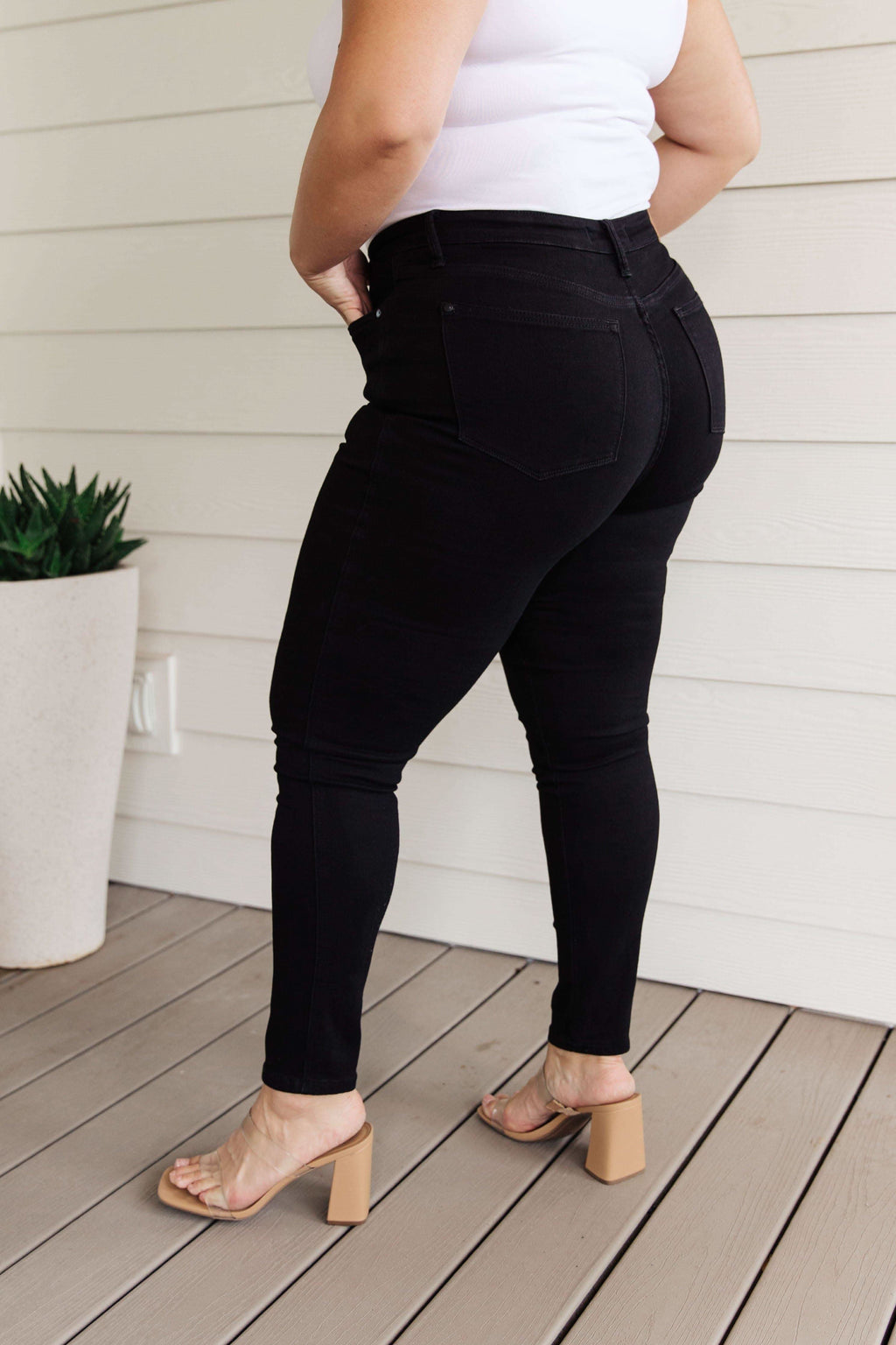 JUDY BLUE Audrey High Rise Control Top Classic Skinny Jeans in Black - SwagglyLife Home & Fashion