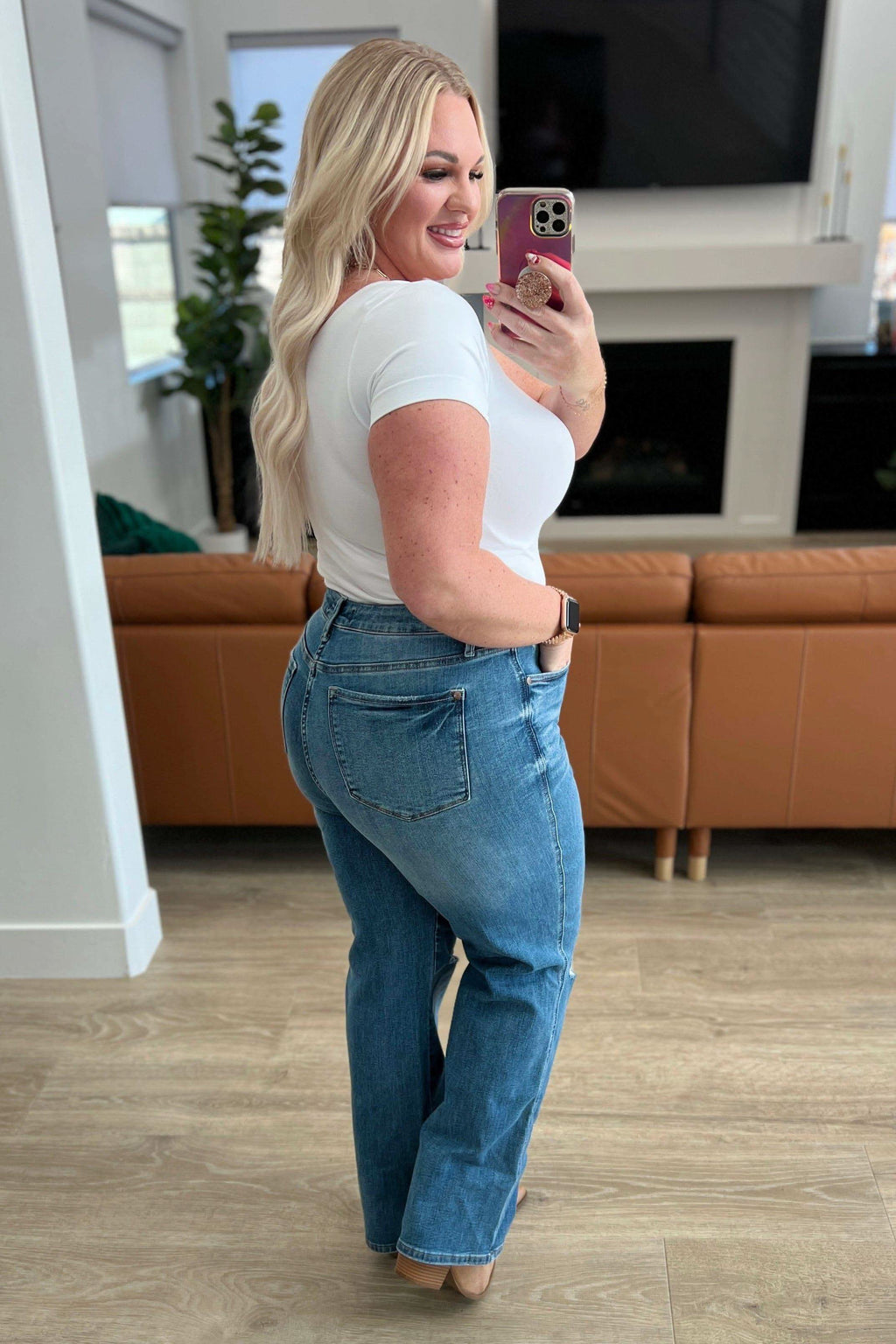 Judy Blue Bree High Rise Control Top Distressed Straight Jeans - SwagglyLife Home & Fashion