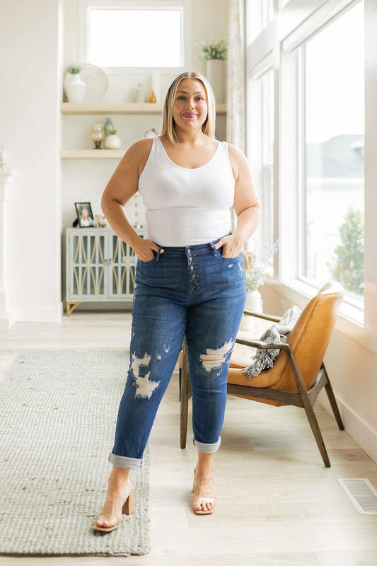 Judy Blue Colt High Rise Button Fly Distressed Boyfriend Jeans in - Pants photo