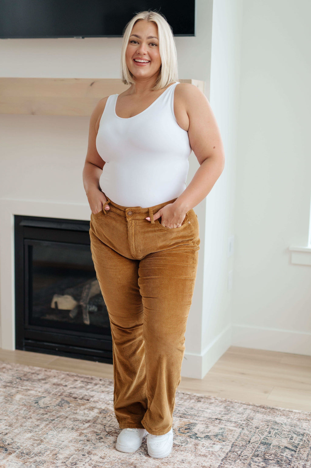 Cordelia Bootcut Corduroy Pants in Camel - SwagglyLife Home & Fashion