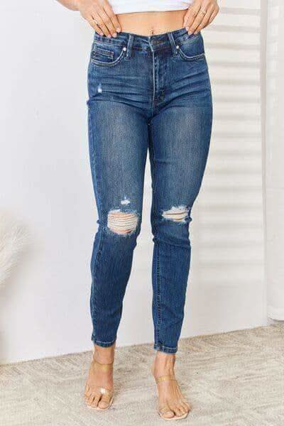 Judy Blue Full Size High Waist Distressed Slim Jeans in - Pants photo