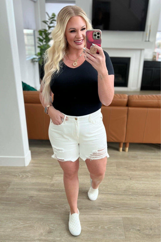 Judy Blue Jessie High Rise Rigid Magic Cutoff Shorts in White in - Womens photo