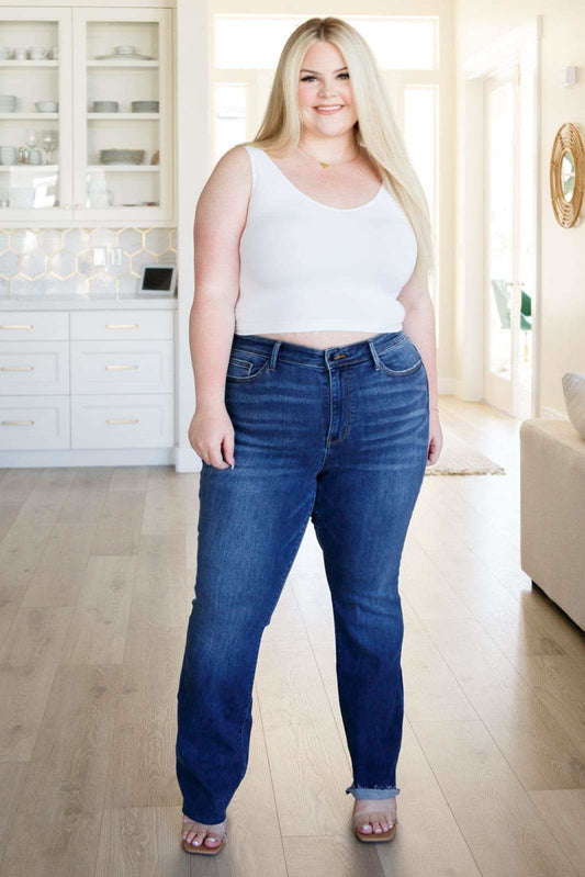 Judy Blue Josephine Mid Rise Raw Hem Bootcut Jeans in 24W - Pants photo