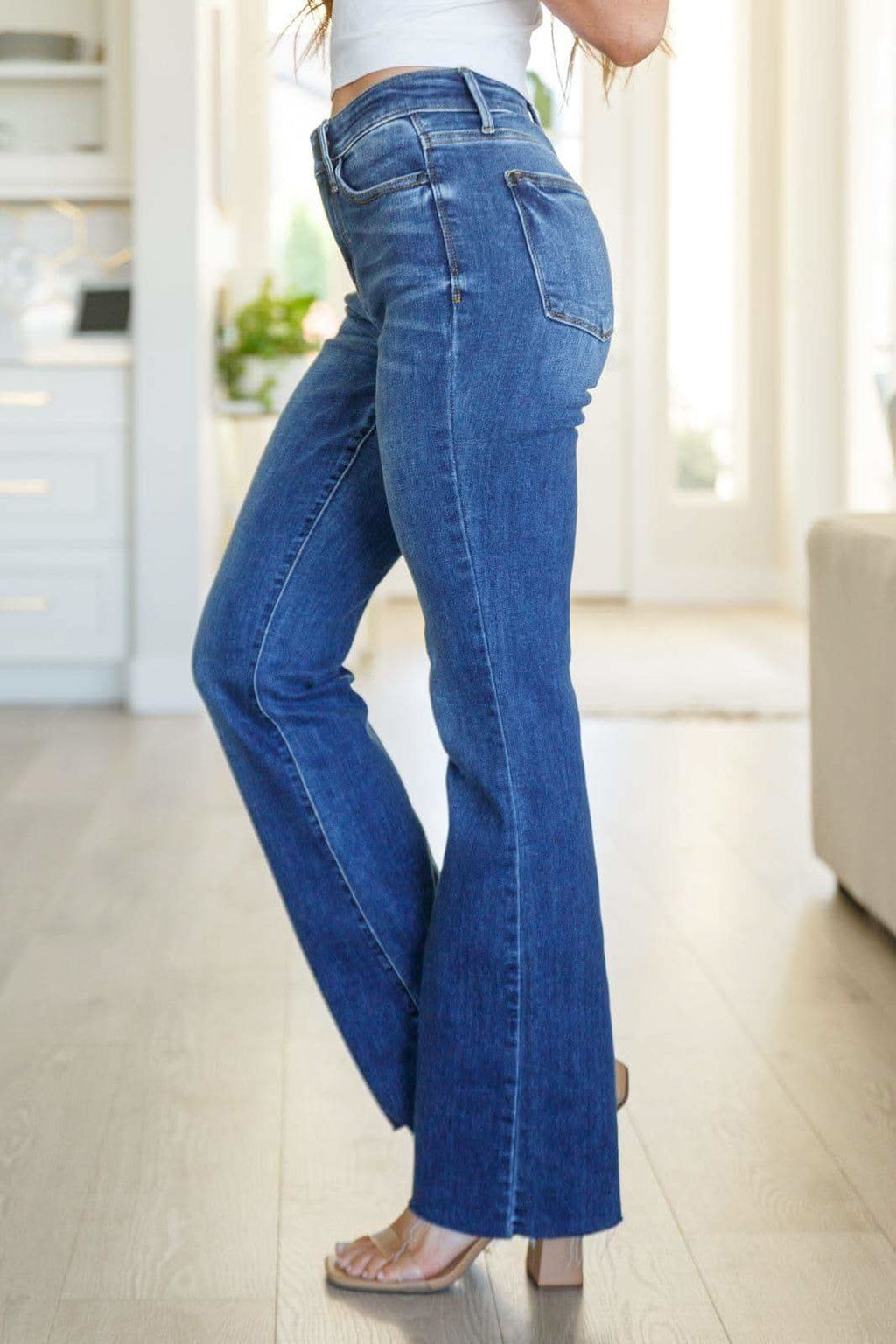Judy Blue Josephine Mid Rise Raw Hem Bootcut Jeans - SwagglyLife Home & Fashion