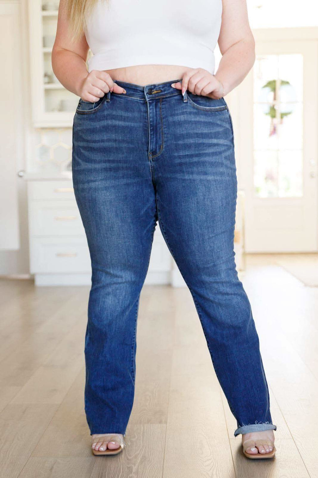 Judy Blue Josephine Mid Rise Raw Hem Bootcut Jeans - SwagglyLife Home & Fashion